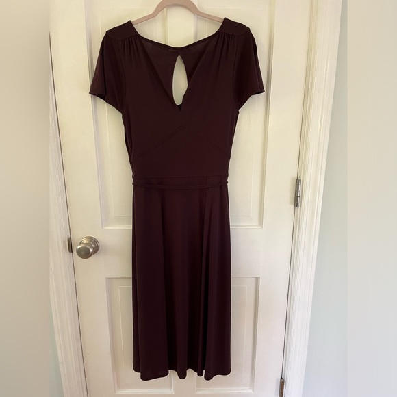 Vintage Ann Taylor Loft 50s Style Maroon Fit n Flare Dress Size 6 - Picture 2 of 8
